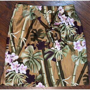 NEW Harvé Benard Womens 100% Silk Tropical Wrap Chic Skirt 18W Brown Pink Green